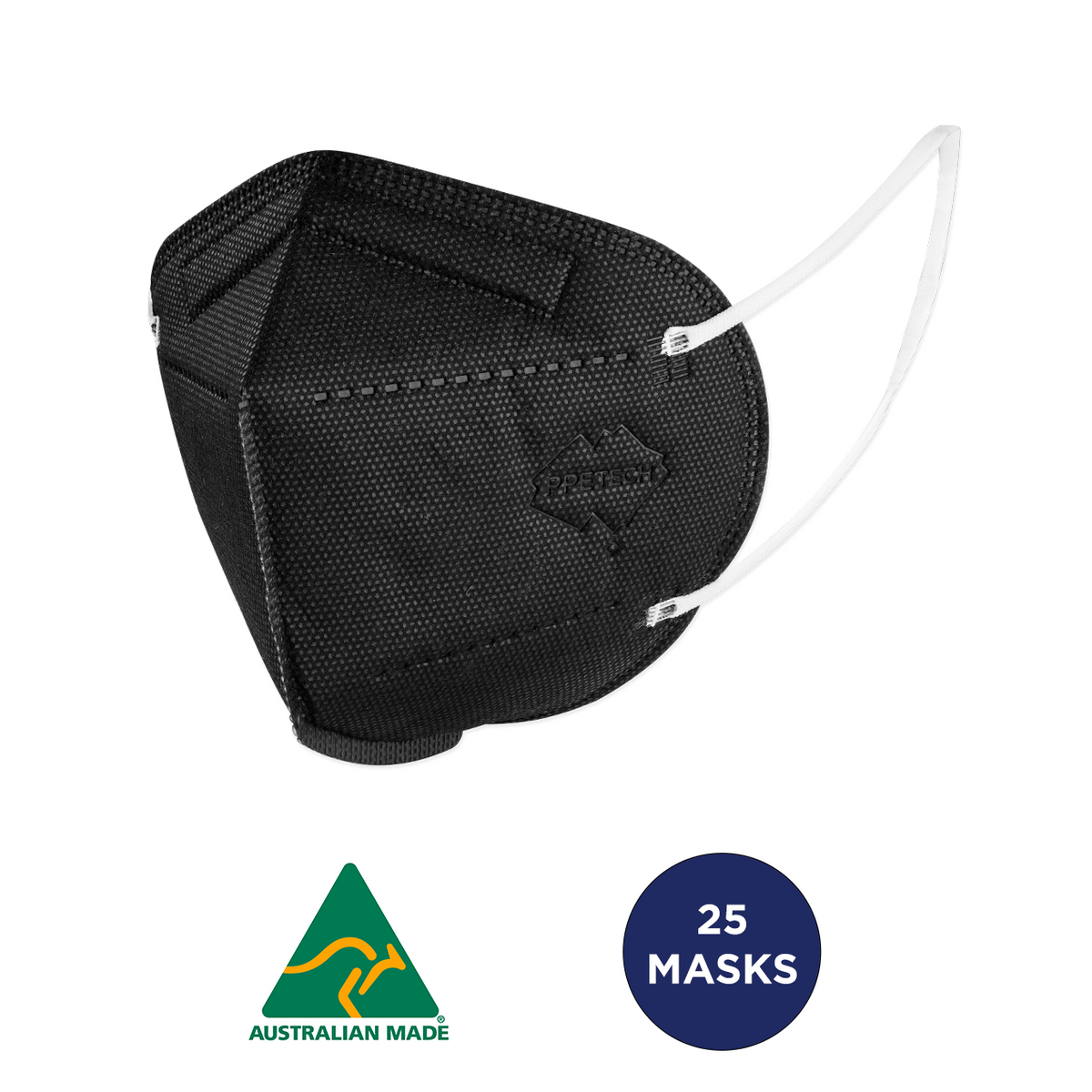 Australian Made Black P2 4Layer Face Mask with Earloops 25 Pack PPE Tech I Australian P2