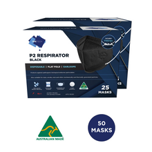 Load image into Gallery viewer, Australian Made Black P2 4-Layer Face Mask with Earloops - 50 Pack
