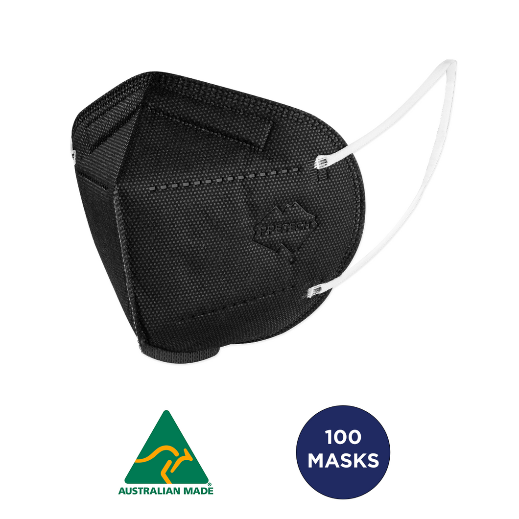 Australian Made Black P2 4-Layer Face Mask with Earloops - 100 Pack